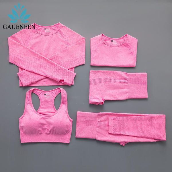 

yoga outfit gaueneen 5 piece set seamless sportswear gym clothing sports bra shorts crop leggings workout clothes for women