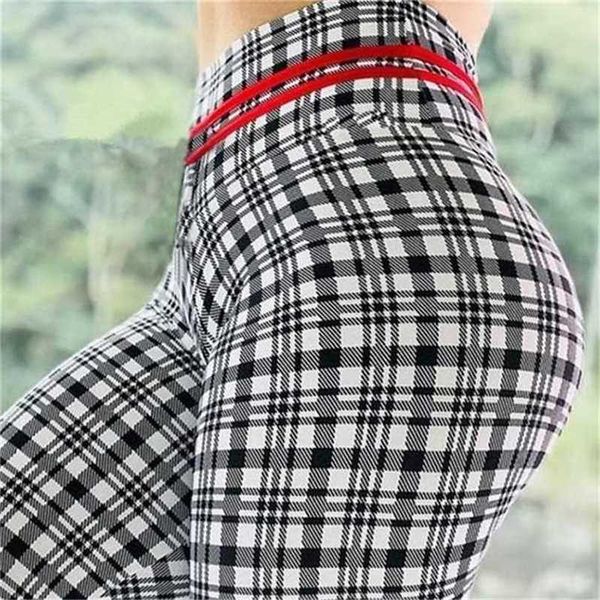 

blackarachnia spandex 8% high elastic workout leggings for women push up legging plaid printing pants casual women's sportswear 211218, Black