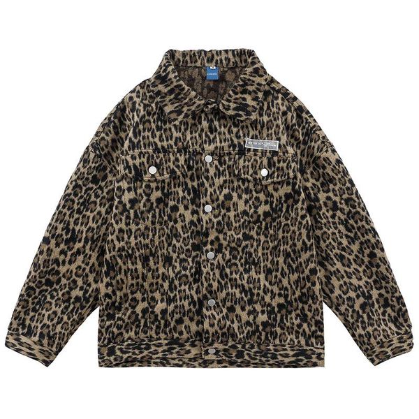 

men's jackets hip hop streetwear jacket coat vintage leopard harajuku fashion casual 2021 men autumn coats outwear, Black;brown
