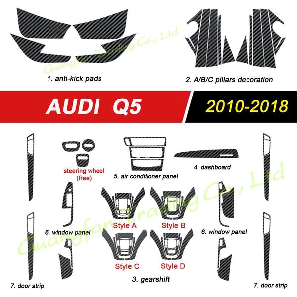 Per Audi Q5 2010-2018 Pannello di controllo centrale interno maniglia porta 3D/5D in fibra di carbonio decalcomanie accessori per lo stile dell'auto