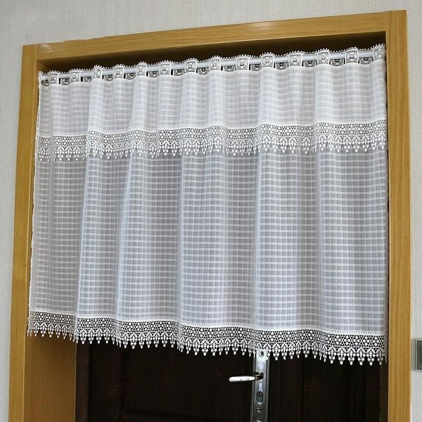 

curtain & drapes water-soluble lace hem through rod fashion short valance white coffee checkered gauze for kitchen cabinet door