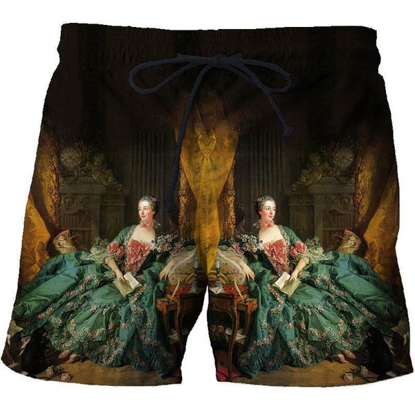 

men's shorts art world famous paintings 3d print beach summer swimwear short quick-drying, White;black