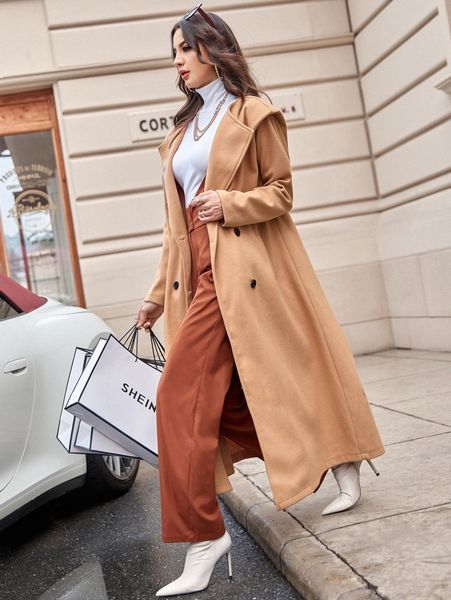 

x farah shoulder pads double breasted overcoat 86el#, Black