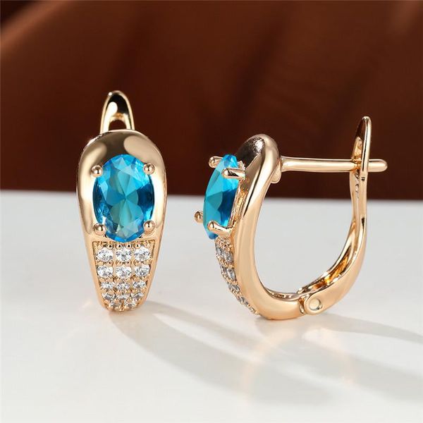 

hoop & huggie luxury rose gold color wedding earrings dainty round small stone multicolor crystal oval zircon for women, Golden;silver