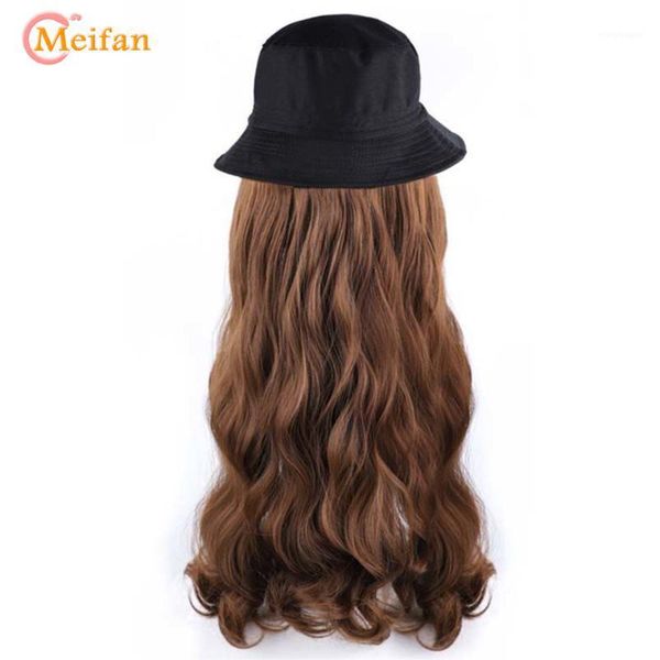 

2021 fashion women baseball cap wig casual streetwear hip hop synthetic natural with hat1, Black