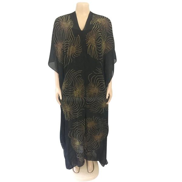 

casual dresses tilapia big size summer black beading dress v neck design split fashion abaya with elastic short slip, Black;gray