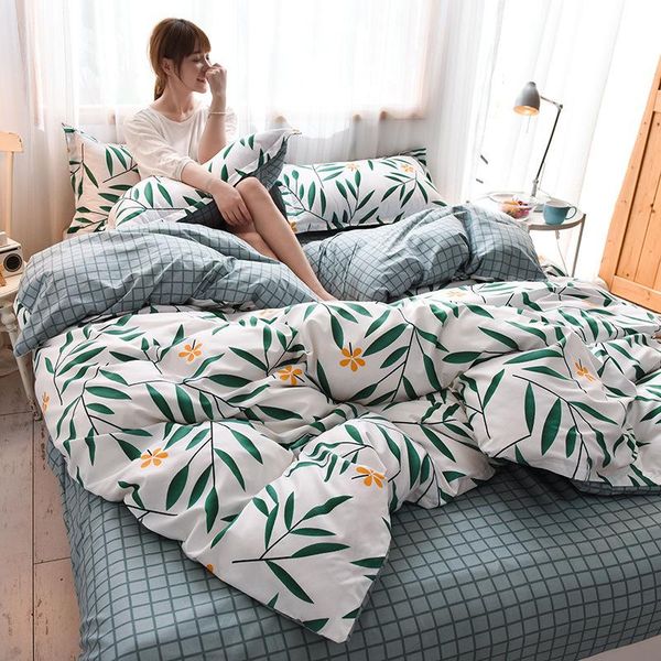 

bedding sets green leaves quilt cover sheet fashion set a/b double-sided pattern soft bed sheets and pillowcases for home