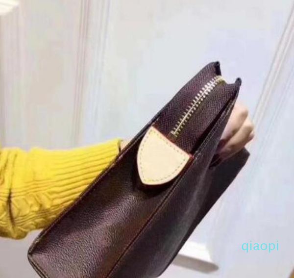Luxo-top venda carteira letra flor café preto lattice mens malas mulheres carteiras saco cosmético zíper bolsas bolsas