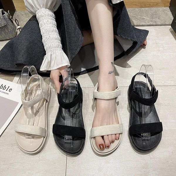 

sandals flat for women in summer 2021 assorted truffin open-toe beach shoes, Black