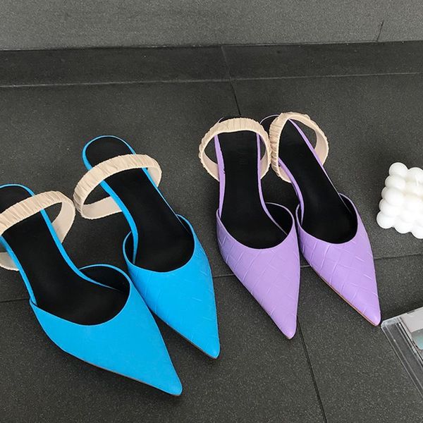 

sandals fashion thin heels shoes women pointed toe slingback for party slip on mules candy color pumps mujer, Black