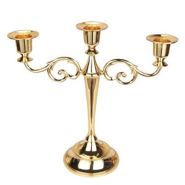 

3-candle metal candelabra tall candle holder wedding event stand (gold) holders