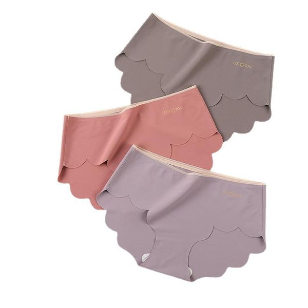 

women's panties high-end one-piece seamless underwear pure cotton silk antibacterial cut breathable mid-waist briefs, Black;pink