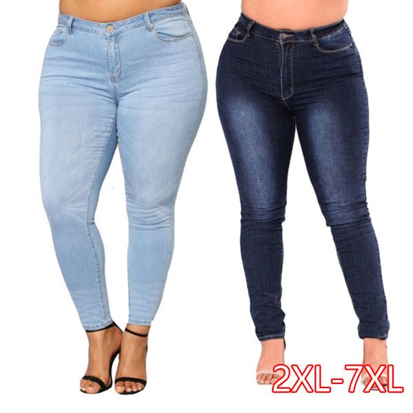 

women's jeans calÃ§a jeans feminina cintura alta, plus size, skinny, azul, stretch, elÃ¡stica, mulheres, 4xl 5xl 6xl 7xl kzyz, Blue