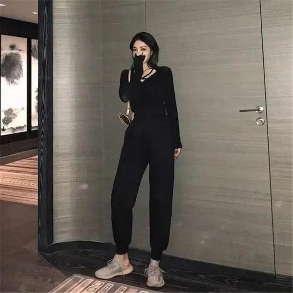 

women's pants & capris y2k high waist plus velvet thick solid harem joggers women winter warm basic trousers hip hop streetwear black, Black;white