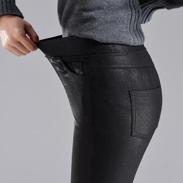 

women's pants & capris women drop female pu leather velvet trousers elastic pencil skinny fashion tight plus size 2021, Black;white