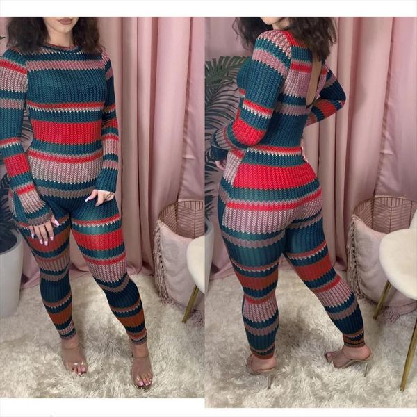 

casual printed stripe multicolor women jumpsuit long sleeve bodysuit sportswear workwear, Black;white