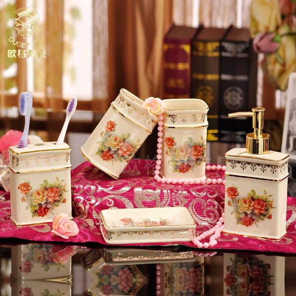 

bath accessory set european retro luxury ceramic hand sanitizer soap dispenser bottle bathroom accessories