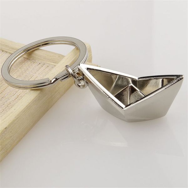 

10pieces/lot mens sailing paper boat lovely keychain metal alloy boat key chains key rings lucky gift for sailor men women charms pendant, Silver