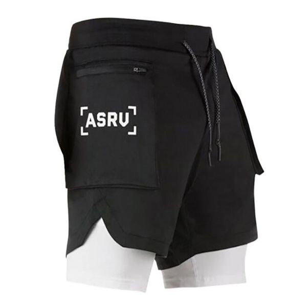 

men's 2 in 1 joggers shorts security pockets double layer with pocket fitness solid workout 210716, White;black
