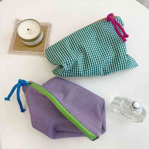 

women plaid makeup fashion cotton cosmetic bag zipper pouch necessarie feminina purse travel big bath bags organizer