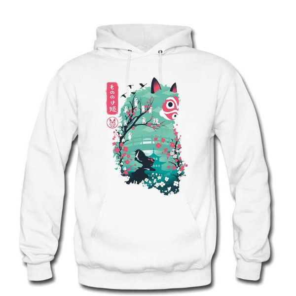 

men's hoodies & sweatshirts princess mononoke hime winter cotton fleece warm long sleeve hooded sweatshirt male anime clothing, Black