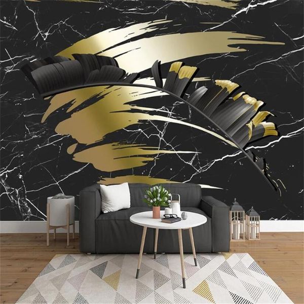 

wallpapers milofi custom 3d wallpaper mural nordic tropical black gold leaf marble pattern living room bedroom background wall decora