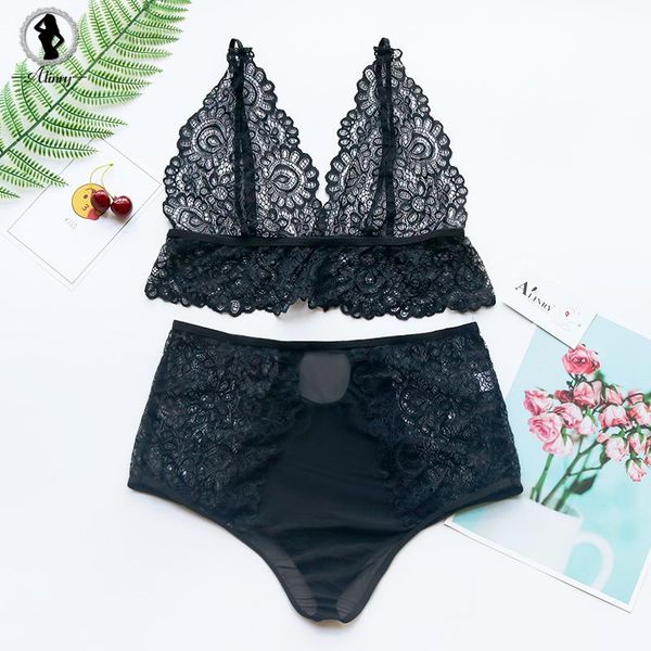 

bras sets alinry lace bra panty set women full cup push up lingerie wire transparent seamless thin intimate underwear bralette, Red;black