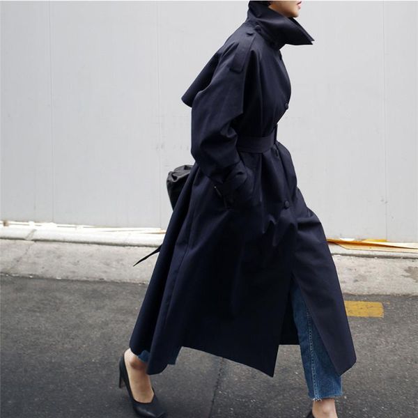 

women's trench coats 2021 women high neck collar female coat double breasted belted lady outerwear s213, Tan;black