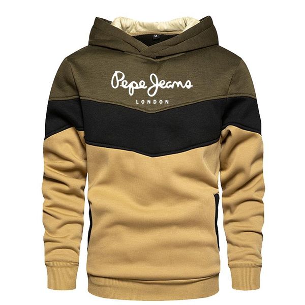 

men's hoodies & sweatshirts spring and autumn tri-color stitching hoodie pure cotton printed casual pullover jogging sports street hip, Black