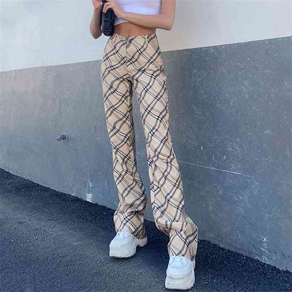 

rapwriter checkered aesthetic woman pants harajuku fashion stripe high waisted straight long trouser sweatpants female s 210925, Black;white