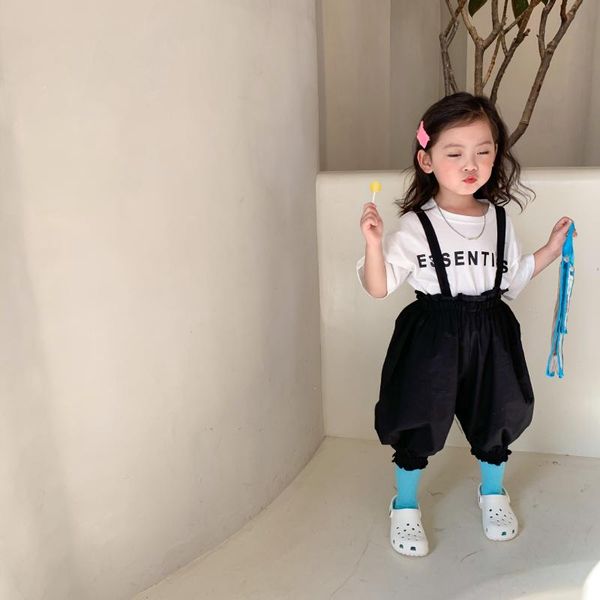 

baby girl clohtes black overalls 2021summer japanese and korean style bract strap pants capris suspender pant jumpsuits, Blue