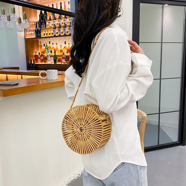 

round handbags women summer hollow out beach bags fashion shoulder handmade ladies luxury rattan messenger bag