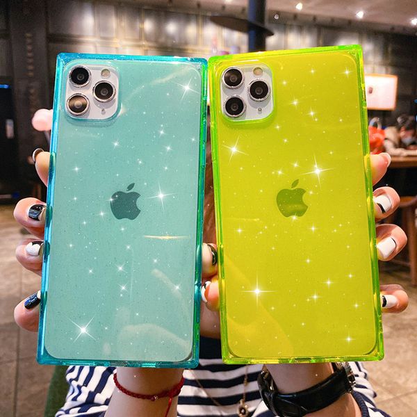 

square fluorescent tpu phone cases for iphone11 12 pro promax x xs max 7 8 plus