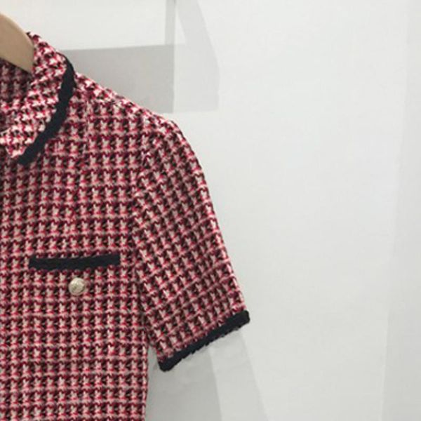 

women's knitted pocket dress slim short sleeve french brand office ladies elegant ethnic clothing, Red