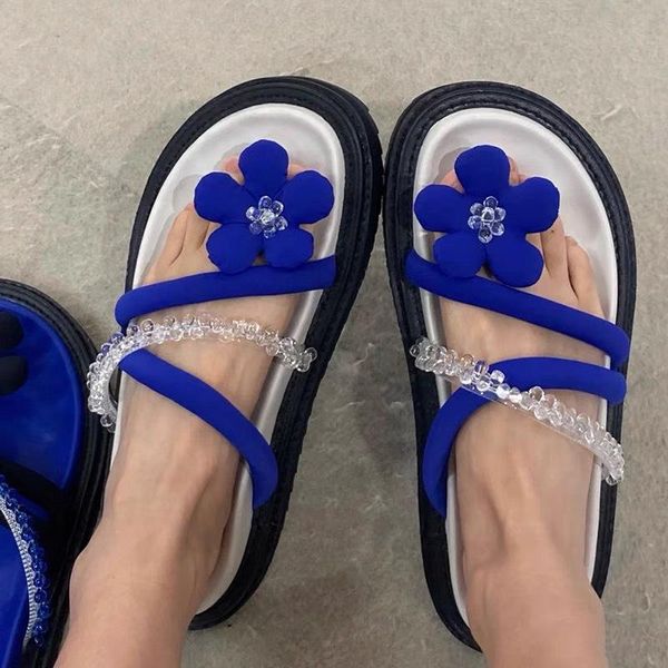 

slippers cute flower decor women thick sole flat shoes woman summer beach slides comfortable slipper casual sandals flip flops, Black