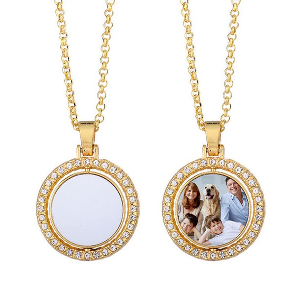 

thermal transter sublimation blank necklace designer jewelry biplanar rotation diy rhinestone round gold silver valentines day women men cho