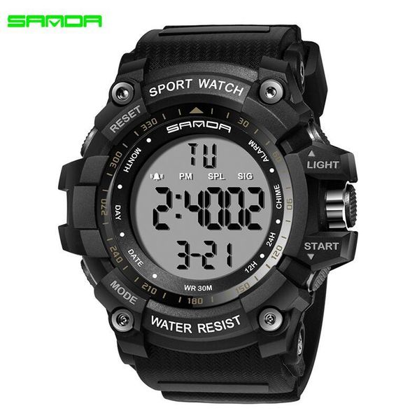 

digital men's watch sanda brand 50m waterproof led wristwatches men military sports electronic watches relogio masculino, Slivery;brown