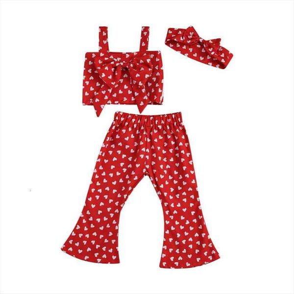 

fashion 2 4y kids baby girl clothing summer sweet hearts print tube flare pants bow headband slim red 3pcs, White