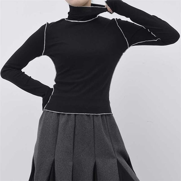 

[eam] spring autumn high collar long sleeve solid color black reffles split joint loose t-shirt women fashion je155 211110, White
