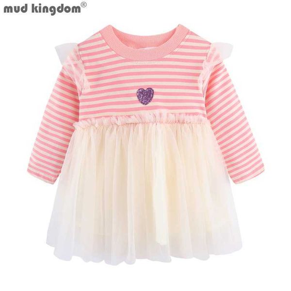 

mudkingdom cute heart toddler girl dress with wing tulle long sleeve for girls clothes fluffy stripe kids spring autumn dresses 210615, Red;yellow