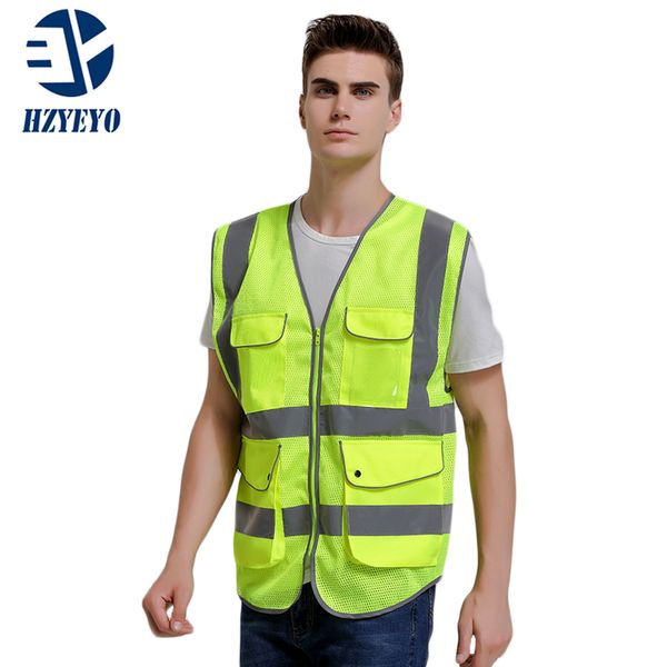 Высокая видимость Hzeyeyo Светоотражающая безопасность Одежда Работа Мотоцикл Воздушный Жилет Multi Cockets Полые и дышащие