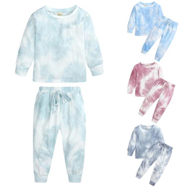 

clothing sets toddler baby girls boys clothes tie-dye t shirt +pants pajamas fashion outfits fall children's 3 4 5 6 7 8 9y, White