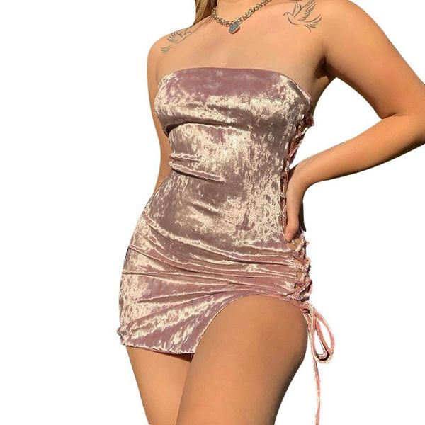 

casual dresses lace-up wrapped chest tailored mini women's dress solid color midnight club suit tight-fitting autumn party fashion, Black;gray