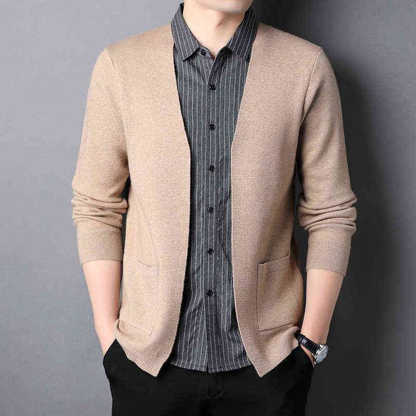 

luxury party jackets fake two-piece 2021 autumn men's lapel shirt collar coat fashion trend knitwear, Black
