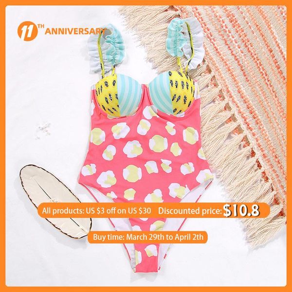 

floral print siwmsuit women biquini 2021 swimwear ruffle bikini push up swimsuit hollow out one-piece-suits bathing suit one-piece suits