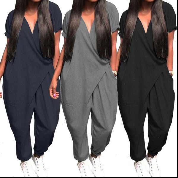 

plus size overalls zanzea fashion women jumpsuits casual harem pants v neck button playsuits female short sleeve romepers, Black;white