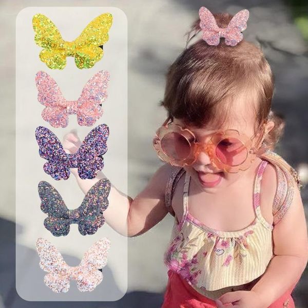 

hair accessories 2021 girls butterfly clips kids hairgrips sequin hairpins for children, Slivery;white