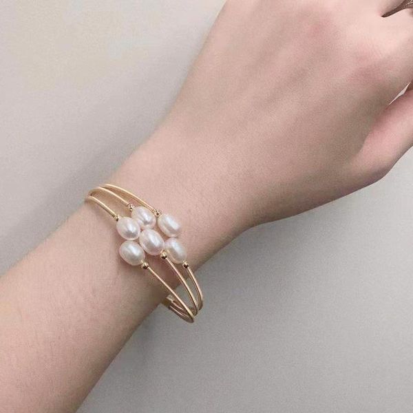 

handmade natural white pearl bracelet style 2021 bangels gift women fashion jewelry beaded, strands, Black