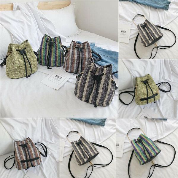 

outdoor bags 2021 est novelty straw bag rattan woven backpacks panelled striped vintage knitted shoulder rucksacks