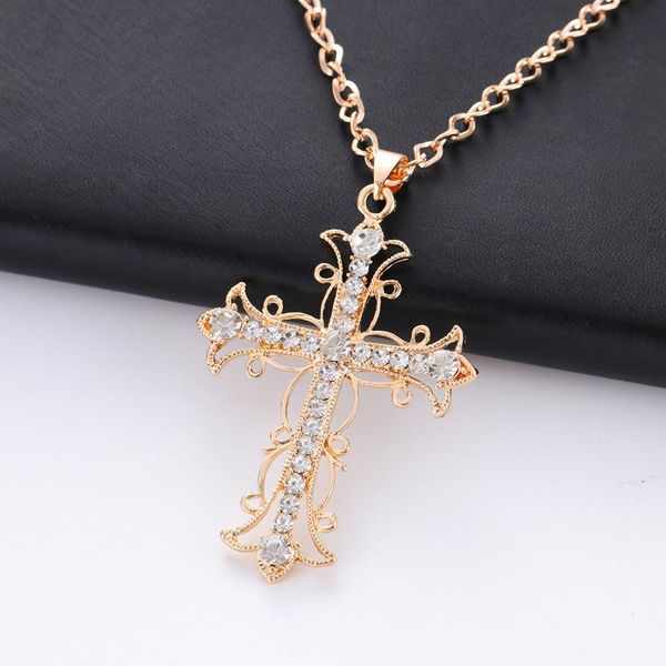 

necklace women long chain golden cross metal pendant fashion gift necklaces, Silver